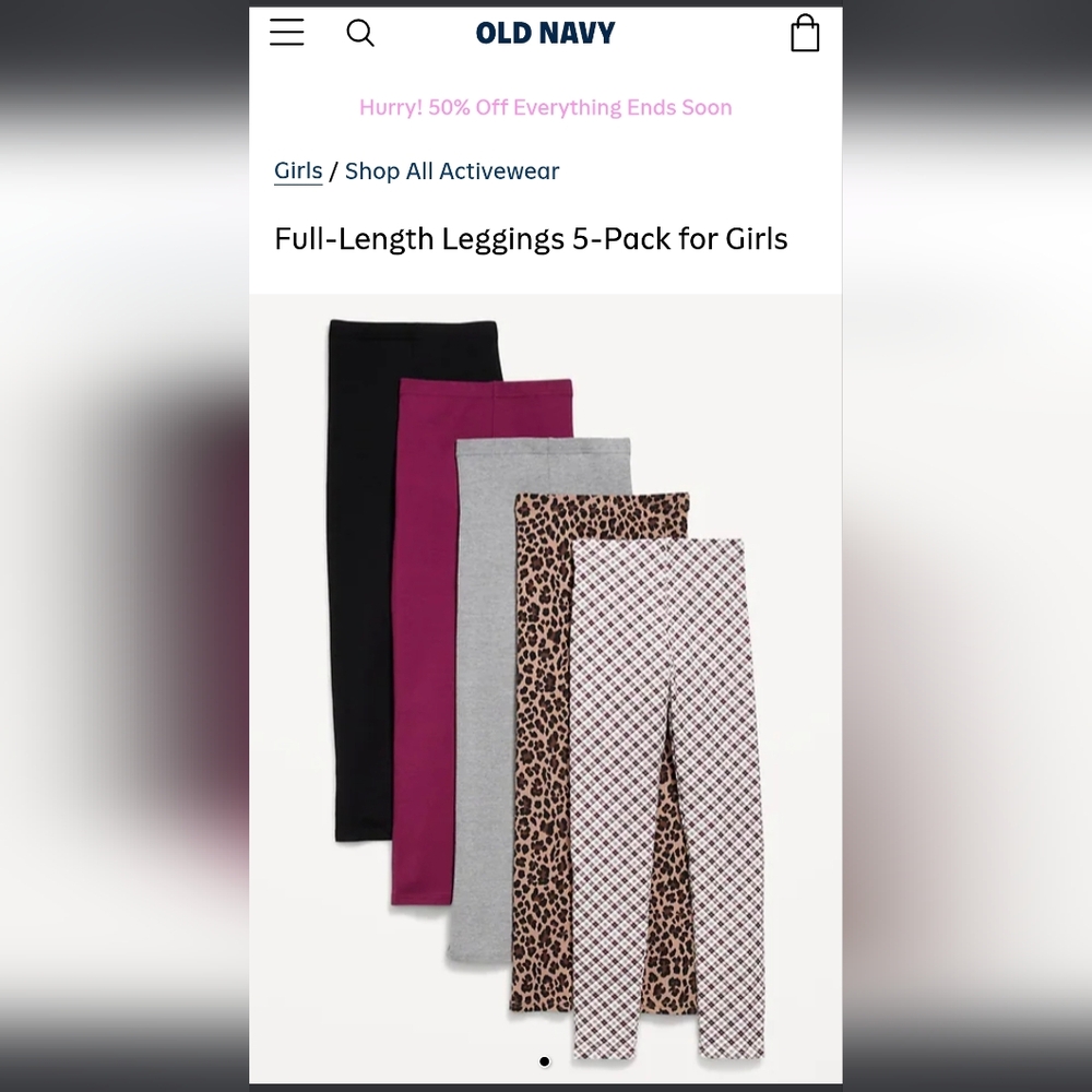 Old Navy Full-Lenght Leggings 5-Pack For Girls Size Medium (8)